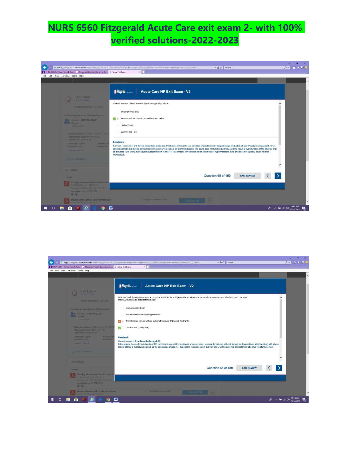 Preview image for NURS 6560 Fitzgerald Acute Care exit exam 2- with 100% verified solutions-2022-2023